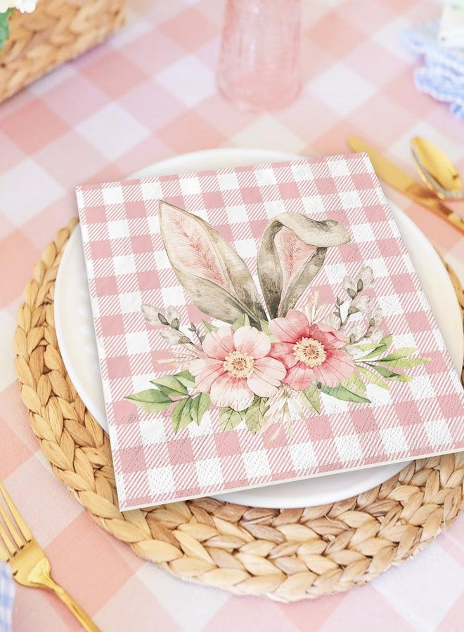 وولاين مجموعة مناديل عيد الفصح من والين، 80 قطعة، بنقشة أرنب وزهور وخضرة، مناديل غداء، مناديل وردية منقوشة بأذني أرنب، مناديل ورقية للاستخدام مرة واحدة، مناديل عشاء، لوازم حفلات الربيع والعطلات، زينة طاولة - Image 5